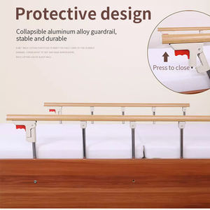 Letto da Degenza Manuale per Assistenza Domiciliare in Legno Massello con Ruote, Sponde di Sicurezza e Vassoio da Pranzo Dispositivo Medico per Uso Domestico - Product Image 5