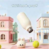 Bouteille d'eau en acier inoxydable de 420 ml (14 oz) avec couvercle en silicone à motif animal et revêtement intérieur en céramique, double paroi isolée pour enfants
