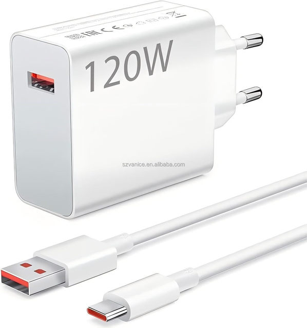 High Quality 120W Super Fast Charger EU Plug Gan Charger Cargador With 6A Type C Cable for Xiaomi 120W Turbo Charger