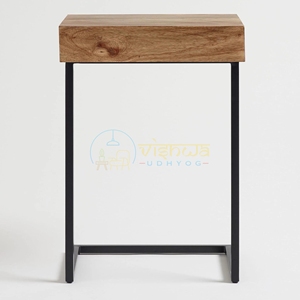 Modern Solid Wood C Shape <b>Side</b> <b>Table</b> with Black Metal Frame <b>Sofa</b> End <b>Table</b> Minimalist Accent Stand for Living Room Bedroom Decor - Product Image 2
