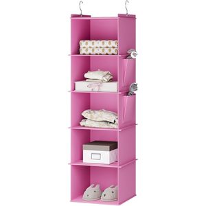 Hanging Closet Organizer 5 <b>Shelf</b> Light Pink Fabric Storage <b>Shelves</b> For Bedroom Neatening <b>Hook</b> Type - Product Image 1