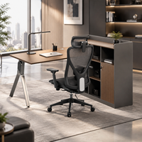 Bureau de direction moderne en L avec armoire de rangement et chaise de bureau ergonomique en maille – Ensemble de mobilier de bureau commercial pour projets professionnels