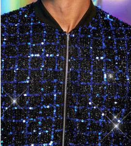 Bomber oversize da <span class=keywords><strong>uomo</strong></span> con <span class=keywords><strong>paillettes</strong></span> e Zip, <span class=keywords><strong>giacca</strong></span> da Baseball con <span class=keywords><strong>paillettes</strong></span> a manica lunga nera - Product Image 5