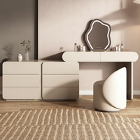 Ensemble de coiffeuse en bois réglable, style français moderne et élégant, avec miroir éclairé et tabouret rembourré, pour chambre et hôtel