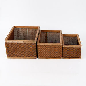 Fournitures de bureau Bureaux en bois Paniers avec poignées Cadre en bois Panier de <span class=keywords><strong>rangement</strong></span> tissé en rotin Boîtes de <span class=keywords><strong>rangement</strong></span> en bambou pour articles divers - Product Image 2