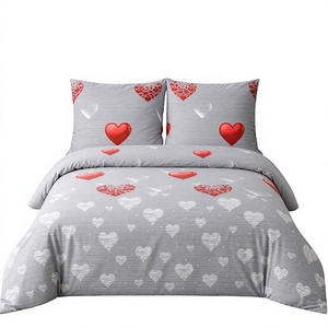 Poland Stock Romantic Heart Cotton <b>Bedding</b> Set Grey <b>Red</b> Lace Duvet Cover for wholesale and EU Dropshipping 3pcs - Product Image 1