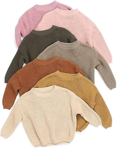 Gran oferta Boutique Color sólido Otoño Invierno niños pequeños suéter de gran tamaño de algodón completo transpirable bebé suéter de punto - Product Image 1