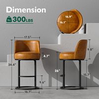 Tabouret de bar en similicuir au design moderne, cadre en métal avec dossier, chaise de bar pivotante, base circulaire, chaise de bar