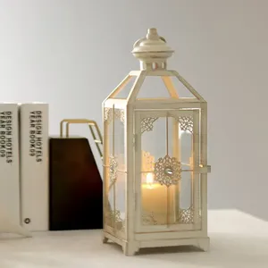 Embossed Style Small Metal <strong>Lantern</strong> Decoration Iron Wood Brass <strong>Candle</strong> Holders &amp; Tealight Jars - Product Image 2