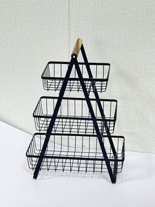 Detachable 2-3 Tier Iron Metal Classic Fruit <b>Basket</b> Home Decorative Kitchen Countertop Organizer Woven Bread Stand <b>Foldable</b> - Product Image 5