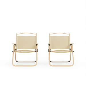 D0100H796BP Ensemble de 2 chaises de camping beiges, meubles d'extérieur portables et minimalistes, toutes saisons, en tissu rectangulaire - Product Image 1