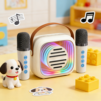Haut-parleur Karaoké Portable 7W avec Éclairage LED 5.3 et 2 Microphones Sans Fil, Prise en Charge USB Type-C – Vente Chaude en Gros pour Enfants