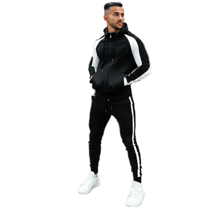 ASSUN custom cut and sew men's jogging mens two piece cotton tracksuit custom sport wear logo slim fit