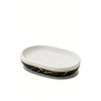 Ensemble de salle de bain en céramique de luxe moderne en cinq pièces, base en marbre, motif géométrique blanc et or, distributeur de savon écologique