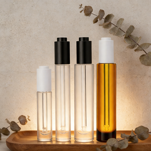 Flacons compte-gouttes en verre cylindriques vides de 15 ml/10 ml/5 ml, compte-gouttes à pression pour huile essentielle, sérum, soin de la peau, emballage cosmétique, décalcomanie - Product Image 2