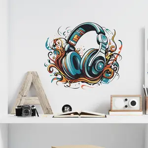 Niño habitación decoración dibujos animados 3D auriculares pared pegatinas música fotos