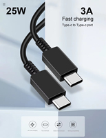 Kabel Data Pengisian Daya USB-C 25W 3A Tipe C ke Tipe C 3A Kabel Pengisian Cepat untuk Samsung Kabel Tipe C Original