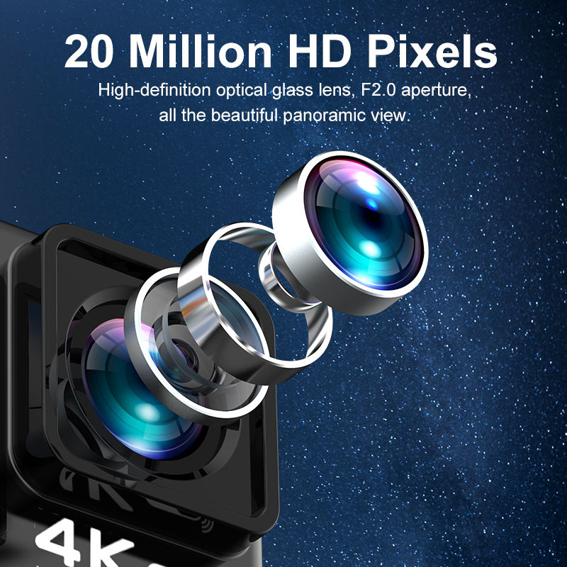 4K WiFi Waterproof Action Camera with Noise Cancellation 20 MP Sport Recorder HD 4K CMOS Imaging Sensor