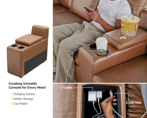 Fauteuil inclinable <span class=keywords><strong>électrique</strong></span> individuel marron en cuir avec port de chargement USB pour salon – Vente en gros - Product Image 5