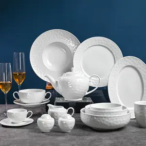 PITO Horeca Conjunto de pratos e pratos Tigelas Cerâmica Branca Estilo Nórdico Prato Louça Porcelana Hotel Dinner Set Louça