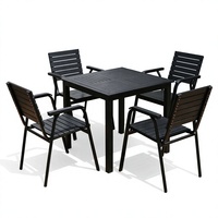 Ensemble de table et chaises de jardin en plastique imitation bois, structure métallique, fauteuils de patio, sièges à lattes