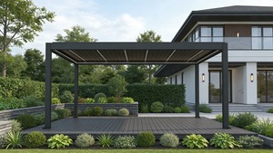 Pergola bioclimatique motorisée en aluminium avec lames orientables blanches, <span class=keywords><strong>abri</strong></span> pour <span class=keywords><strong>cuisine</strong></span> extérieure - Product Image 2