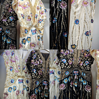 Robe kaftan noire de luxe, brodée à la main de fleurs colorées, col en V, manches chauve-souris, robe de soirée pour mariage, fête du Ramadan