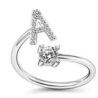 Bague lettre en argent sterling Style ouvert Bagues initiales A à Z Lettre S925 Zircone 26 Lettres Bague initiale