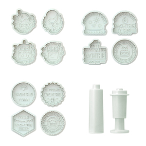 Plastique <span class=keywords><strong>de</strong></span> qualité alimentaire joli 3 modèles 4 pièces/ensemble articles d'anniversaire série forme bricolage pâte argile gâteau Cookie plongeur Cutter moules - Product Image 3