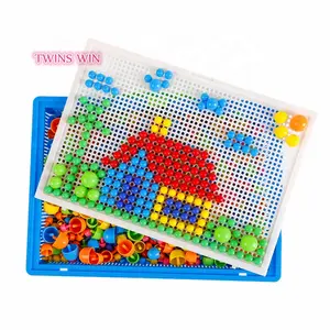 296 buah mosaik papan pasak Jigsaw Puzzle jamur kuku Peg teka-teki pendidikan DIY mosaik mainan 003