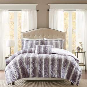 DB 4pc Faux Fur <b>Comforter</b> <b>Set</b> Soft Printed Floral and Striped Vintage Pattern King Size for Home or Wedding Polyester Filled - Product Image 2
