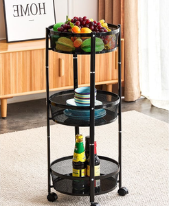 तह राउंड स्नैक फल भंडारण कार्ट 3 परत कार्बन स्टील रोलिंग उपयोगिता भंडारण ट्रॉली रसोई सहायक उपकरण आयोजक गाड़ी - Product Image 6