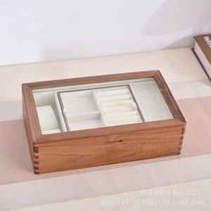 Boîte à bijoux en bois de noyer noir, boîte de rangement pour ornements et bijoux, boîte à cosmétiques multicouche de style tiroir, rangement en bois massif - Product Image 3