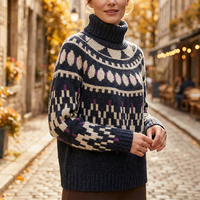 Merinowolle-Mischung Nordischer Geometrischer Pullover Damen Rollkragen Jacquard-Strick Pullover Weicher Viskose-Nylon-Mix Winter-Jumper
