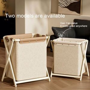 Panier à linge pliable et portable en tissu avec cadre en fer en forme de X pour le rangement des vêtements - Product Image 3
