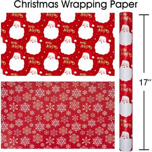 Papel de Regalo Navideño Rojo MAYPLUSS, 17 Pulgadas x 33 Pies, Diseño de Santa de Doble Cara, Papel Decorativo para Envolver Regalos - Product Image 4
