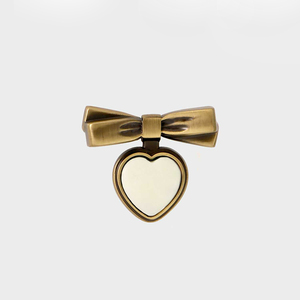 Qiansi HK0370 Retro Brass <strong>Knob</strong> Bowknot Heart Design Natural Stone Solid for Drawer Usage Kitchen Cabinets Wardrobe <strong>Door</strong> Pulls - Product Image 3