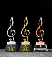 Trofeo de Cristal Personalizado con Nota Musical Grabada, Placa de Cristal y Metal con Nota Musical para Premios