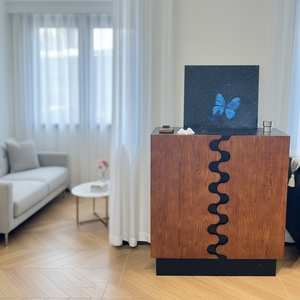 Buffet moderne ondulé grande capacité pour salon, meuble de rangement latéral en bois massif pour la maison - Product Image 5