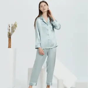 Plain Dyed 16mm Mulberry Silk Pajamas Suits Single Breasted Sleepwear Luxury Silk Pajama Sets