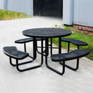 आउटडोर टेबल मेल्ड या पाउडर कोट वाणिज्यिक एंटी-जंग स्टील गार्डन टेबल टेबल 4 बेंच के साथ - Product Image 3