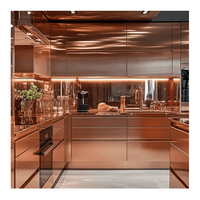 Armoire de cuisine moderne de luxe en aluminium rose doré à finition brillante pour hôtel