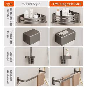 <span class=keywords><strong>Toallero</strong></span> Gris Metálico <span class=keywords><strong>sin</strong></span> Perforación, Soporte de Pared con Estante de Almacenamiento para Baño, Inodoro y <span class=keywords><strong>Ducha</strong></span> - Product Image 4