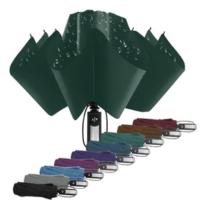 Payung lipat 3 tahan angin pegangan pendek terbuka otomatis populer dengan Logo warna-warni