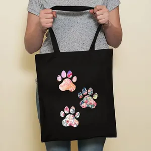 Bolsas de Compras de Lona Reutilizables con Estampado Floral de Patas de Perro, para Mujer, Venta al Por Mayor - Product Image 6