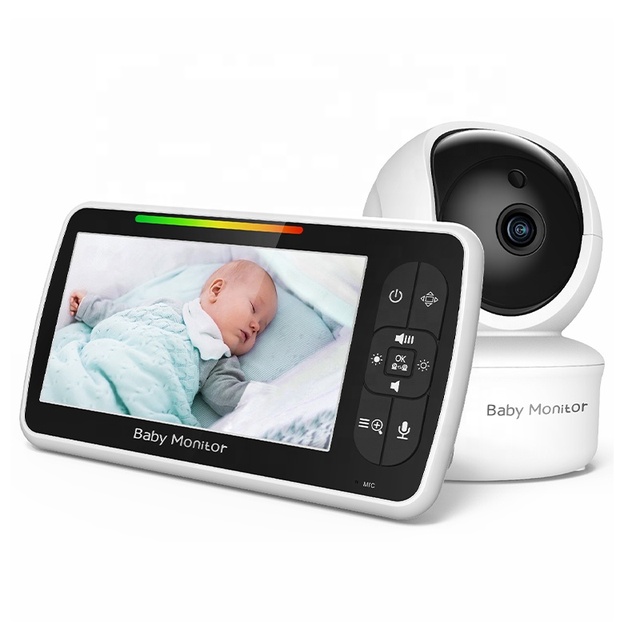QZT Video Baby Monitor Camera 5.0 Inch Screen Two-Way Talk Night Vision Digital 3000mAh 360 Degree Baby Monitoring Camera