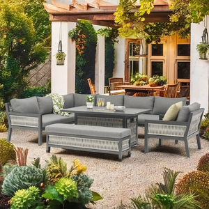 Sophia L Shaped <strong>Corner</strong> <strong>Rattan</strong> Aluminium Lounge Dining <strong>Set</strong> with Armchair Garden Outdoor Weaving Rope Patio Furniture <strong>Set</strong> - Product Image 1