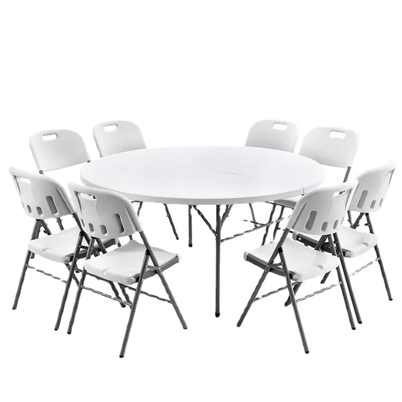 Hangrui White Round Plastic Foldable Table for Outdoor Parties, Banquets, Weddings, BBQs, and Picnics