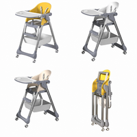 Chaise haute pour bébé, trapézoïdale, anti-retournement, ceinture de sécurité à 5 points, double assiette séparée, siège large, 4 roues, pour l'alimentation des tout-petits