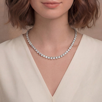 28.0-35.0 S925 zilver platina geplateerde hartvormige tennis ketting met volledig pavé moissanite, sprankelend ijsdesign, perfect voor Valentijnsdag